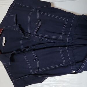 Free Assembly Navy Jumpsuit with White Stitching